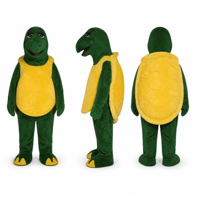 Turtle Mascot Costume in Green with Yellow Shell Adult