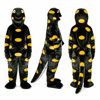 Salamander Mascot Costume in Black with Yellow Spots Adult
