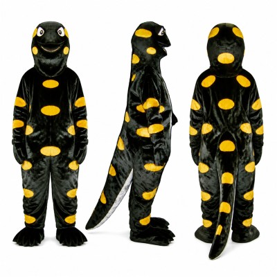 Salamander Mascot Costume in Black with Yellow Spots Adult