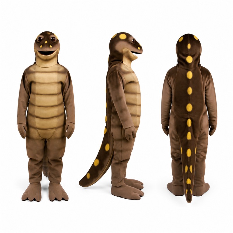 Lizard Mascot Costume in Brown with Segmented Belly Adult