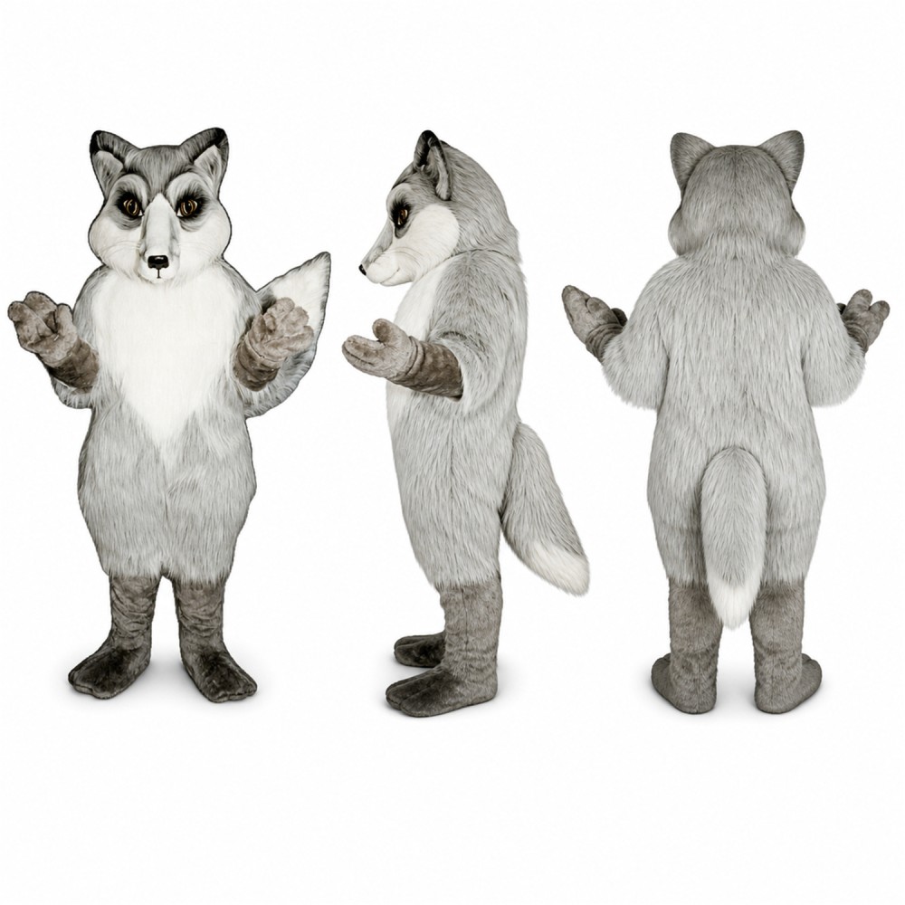 Wolf Mascot Costume in Gray with White Belly Adult