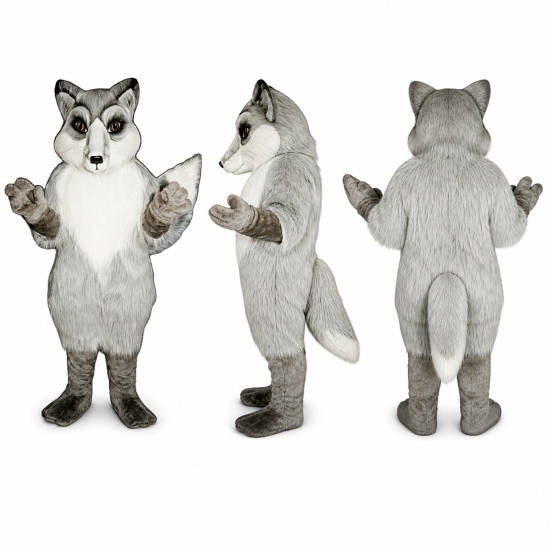 Wolf Mascot Costume in Gray with White Belly Adult