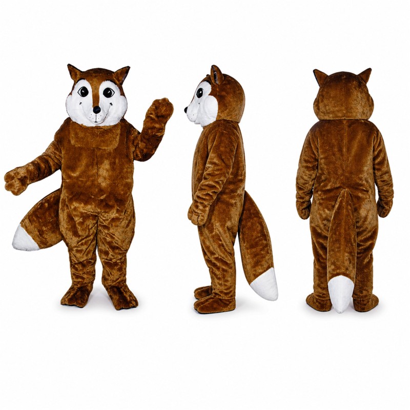 Adult Brown Fox Mascot Costume with White Tail Tip