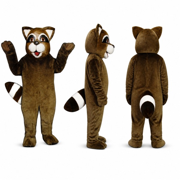 Raccoon Mascot Costume in Dark Brown with Ringed Tail Adult
