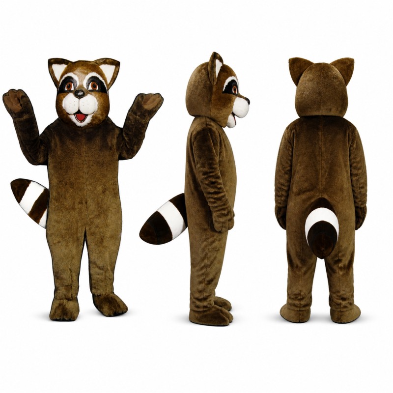 Raccoon Mascot Costume in Dark Brown with Ringed Tail Adult