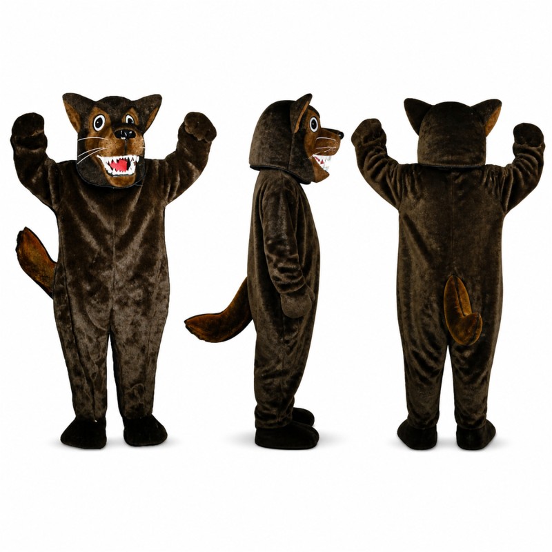 Wolf Mascot Costume in Dark Brown with Masked Face Adult