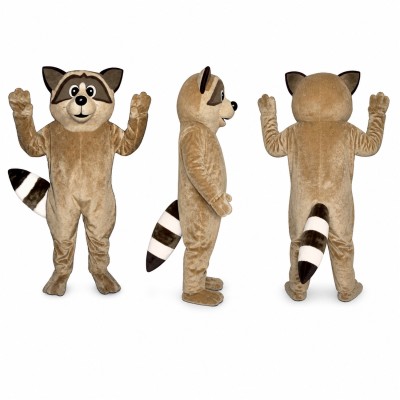 Raccoon Mascot Costume in Tan with Ringed Tail Adult