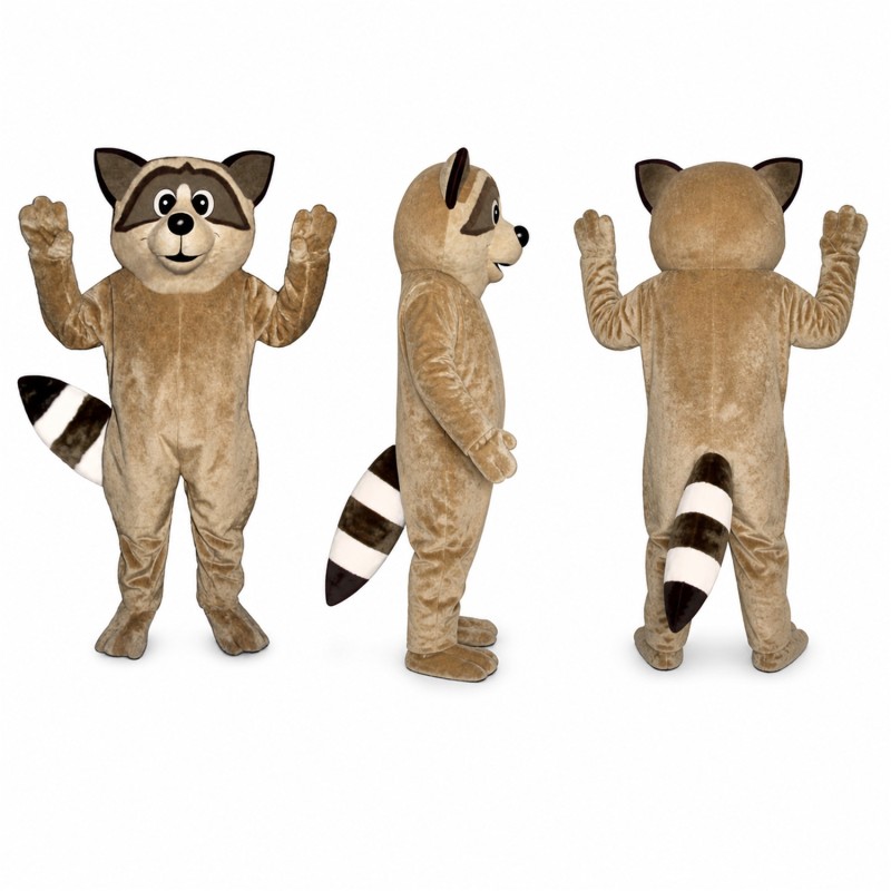 Raccoon Mascot Costume in Tan with Ringed Tail Adult