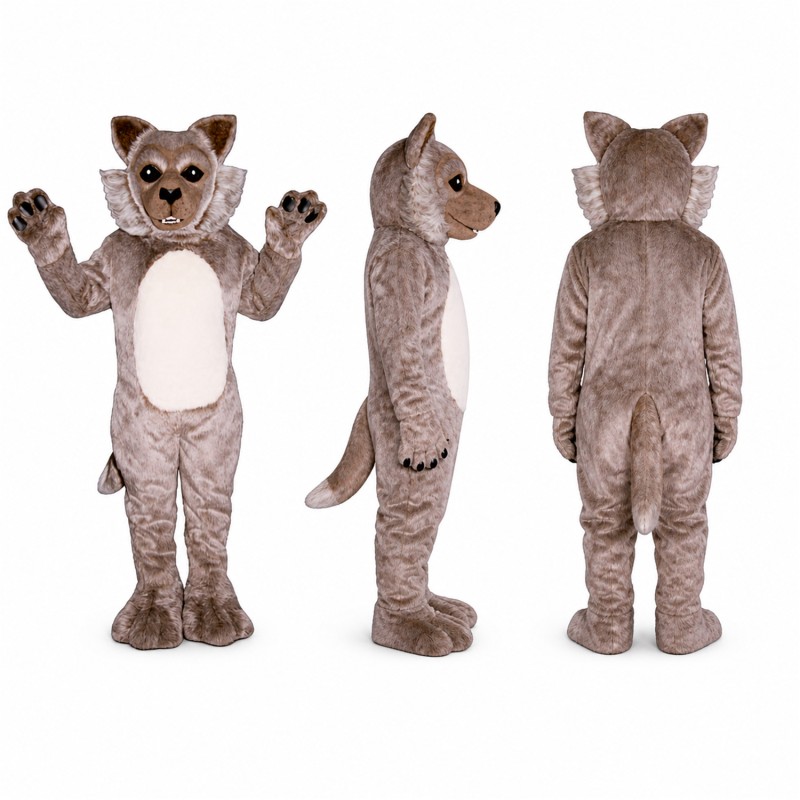Wolf Mascot Costume in Gray with Cream Belly Adult