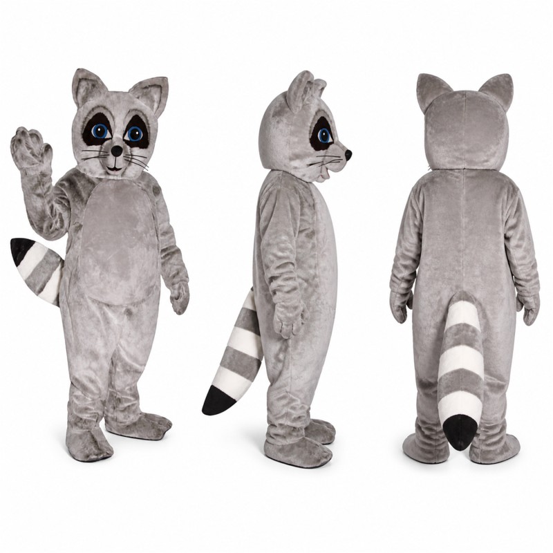 Raccoon Mascot Costume in Gray with Ringed Tail Adult