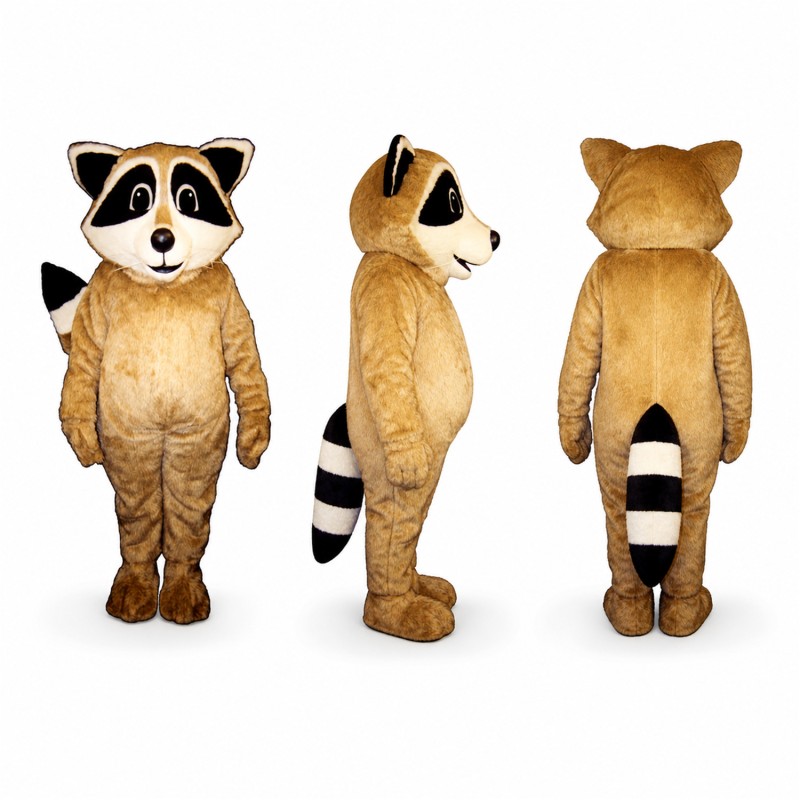 Raccoon Mascot Costume in Tan with Black Face Mask Adult