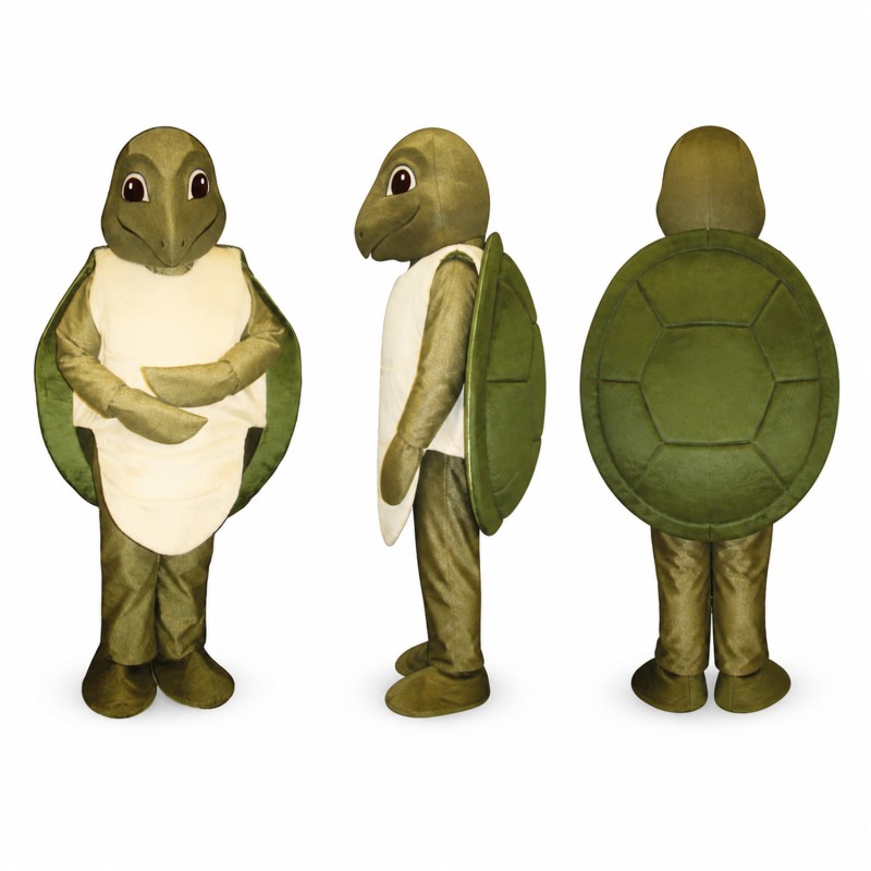 Turtle Mascot Costume in Olive Green with Cream Belly Adult