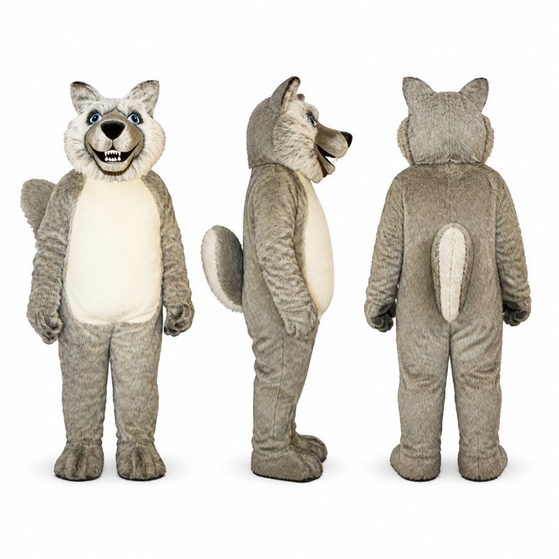 Wolf Mascot Costume in Gray with White Belly Adult