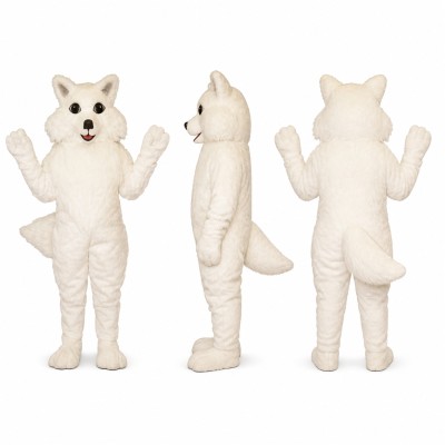 Wolf Mascot Costume in White with Pointed Ears Adult