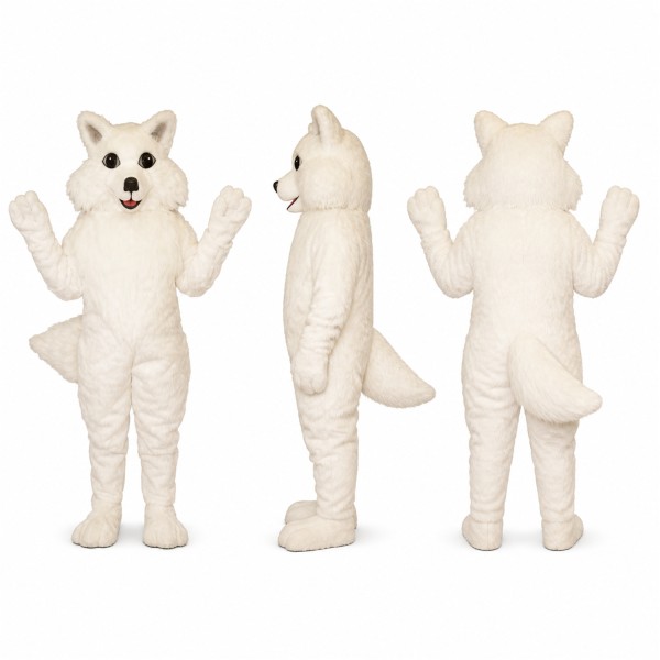 Wolf Mascot Costume in White with Pointed Ears Adult