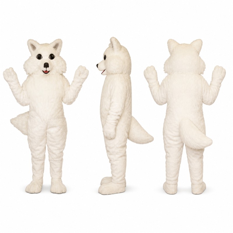 Wolf Mascot Costume in White with Pointed Ears Adult