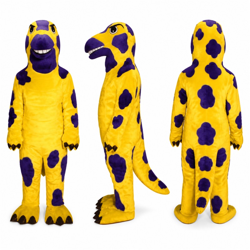 Gecko Mascot Costume in Yellow with Purple Spots Adult