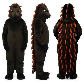 Porcupine Mascot Costume in Black with Orange Tipped Quills Adult