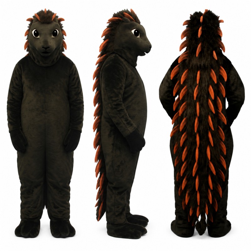 Porcupine Mascot Costume in Black with Orange Tipped Quills Adult