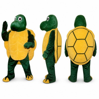 Turtle Mascot Costume in Green with Orange Shell Adult