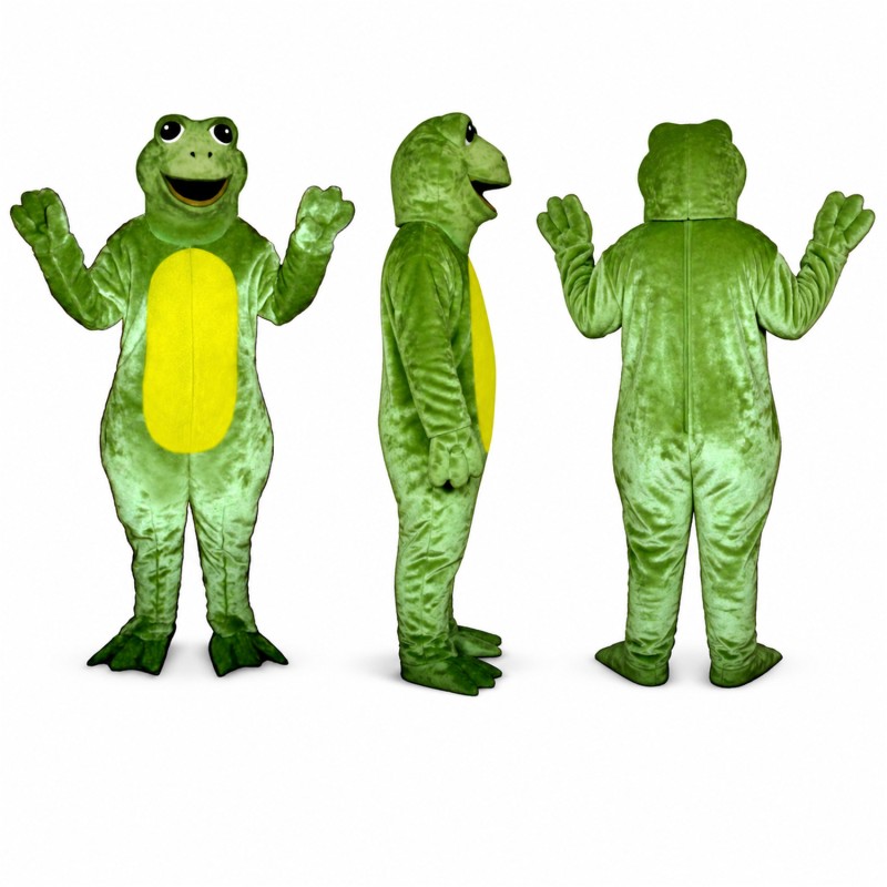 Frog Mascot Costume in Green with Yellow Belly Adult