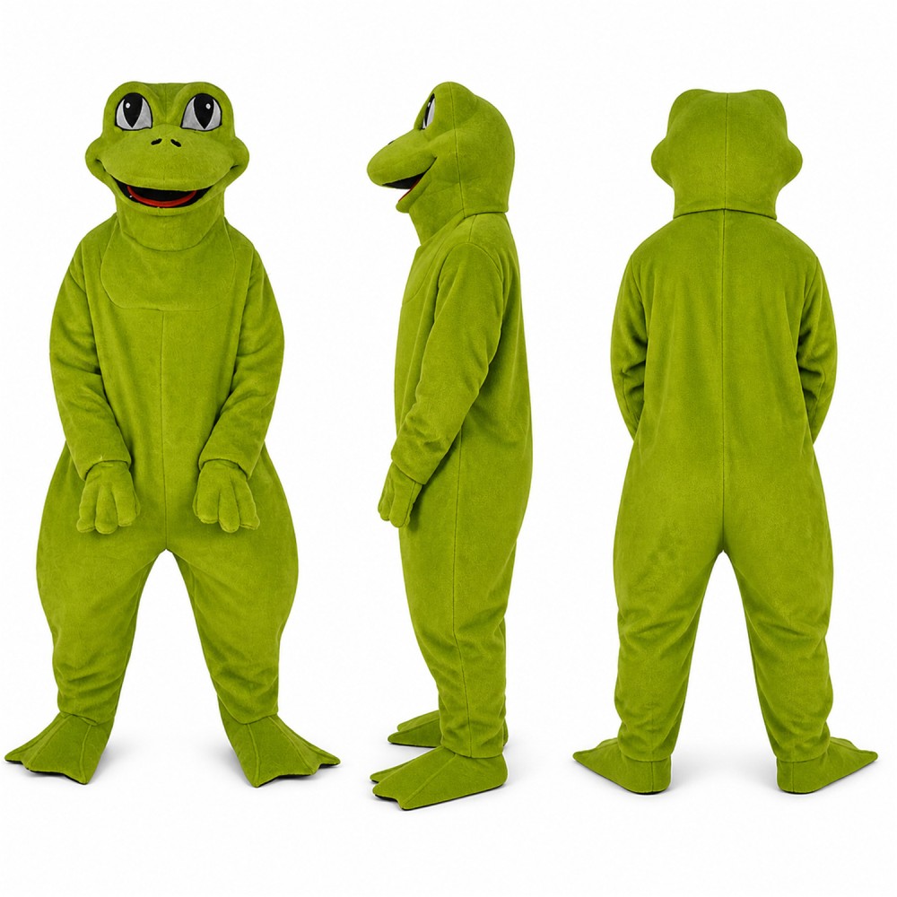 Frog Mascot Costume in Olive Green with Wide Smile Adult