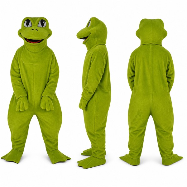 Frog Mascot Costume in Olive Green with Wide Smile Adult