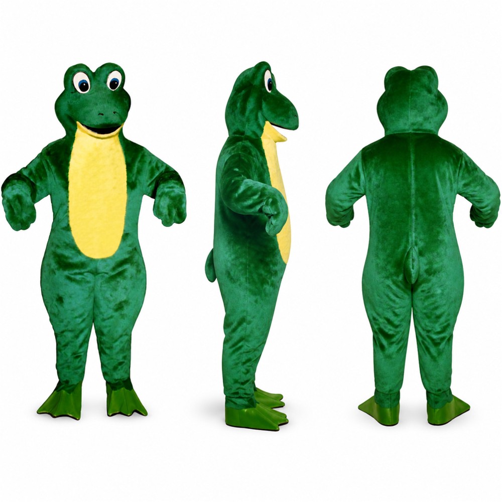 Frog Mascot Costume in Dark Green with Yellow Belly Adult Frog Mascot Costume in Dark Green with Yellow Belly Adult