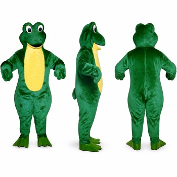 Frog Mascot Costume in Dark Green with Yellow Belly Adult