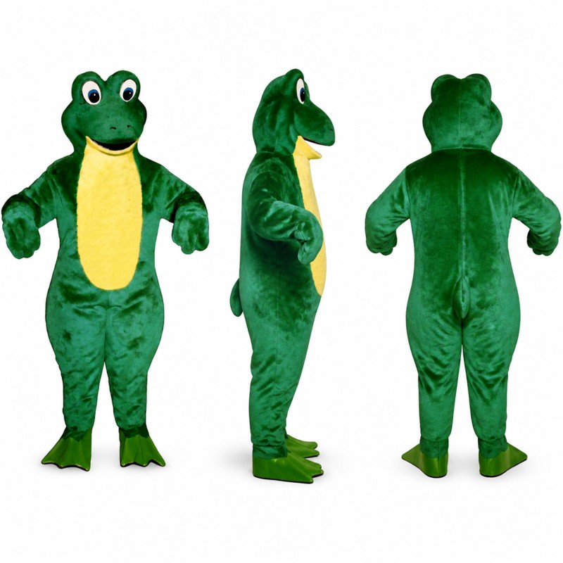 Frog Mascot Costume in Dark Green with Yellow Belly Adult