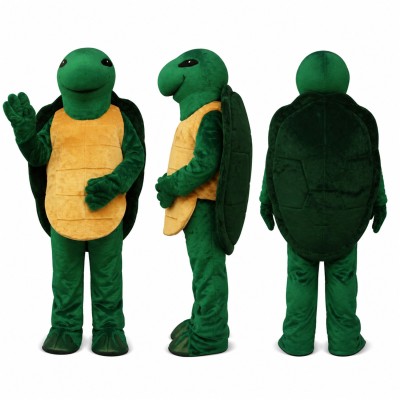 Turtle Mascot Costume in Green with Orange Shell Adult