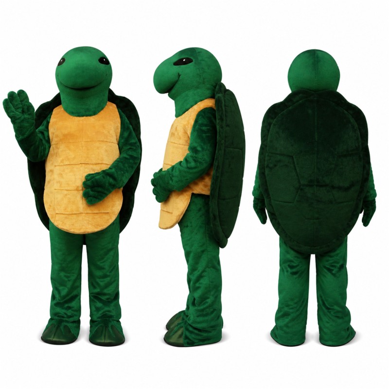 Turtle Mascot Costume in Green with Orange Shell Adult