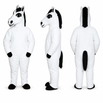 Horse Mascot Costume in White with Black Mane Adult