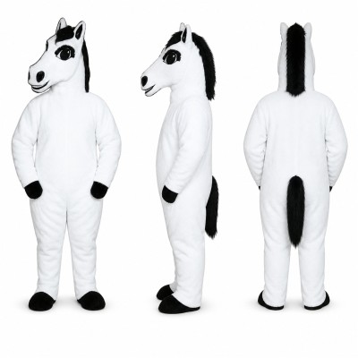 Horse Mascot Costume in White with Black Mane Adult