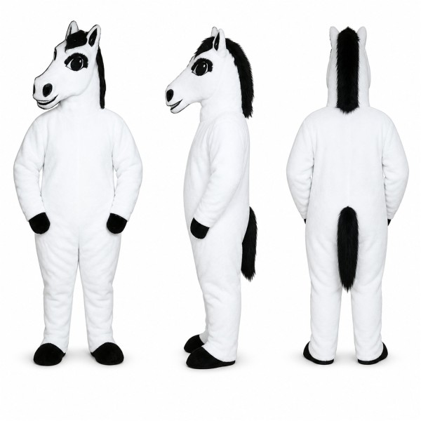 Horse Mascot Costume in White with Black Mane Adult