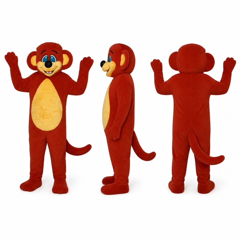 Monkey Mascot Costume in Red with Yellow Belly Adult