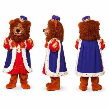 Royal Lion Mascot Costume with Orange Mane and Ornate Robe Adult