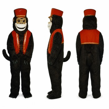 Monkey Mascot Costume in Black with Red Fez and Vest Adult