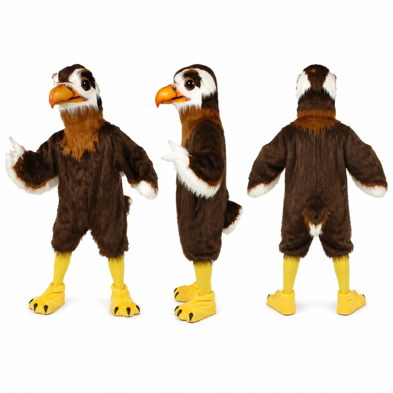 Bald Eagle Mascot Costume in Brown and White with Yellow Beak Adult