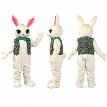 Rabbit Mascot Costume in White with Floral Vest Adult