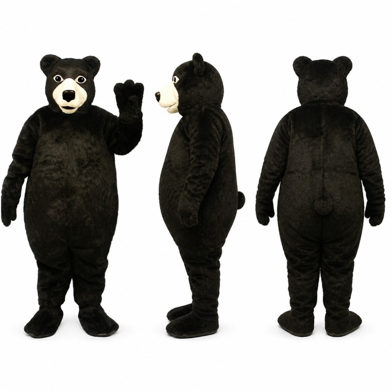 Black Bear Mascot Costume with Tan Muzzle Adult