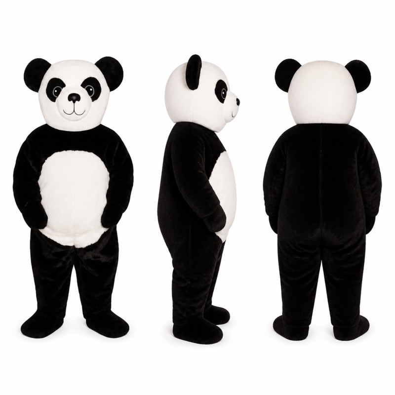 Panda Mascot Costume in Black and White with Cream Belly Adult