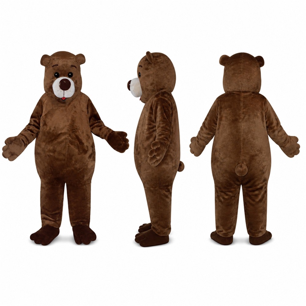 Brown Bear Mascot Costume with Red Nose Adult