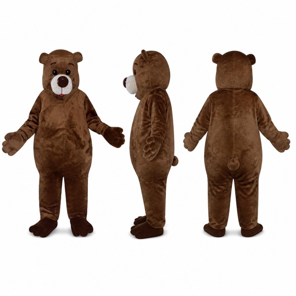 Brown Bear Mascot Costume with Red Nose Adult