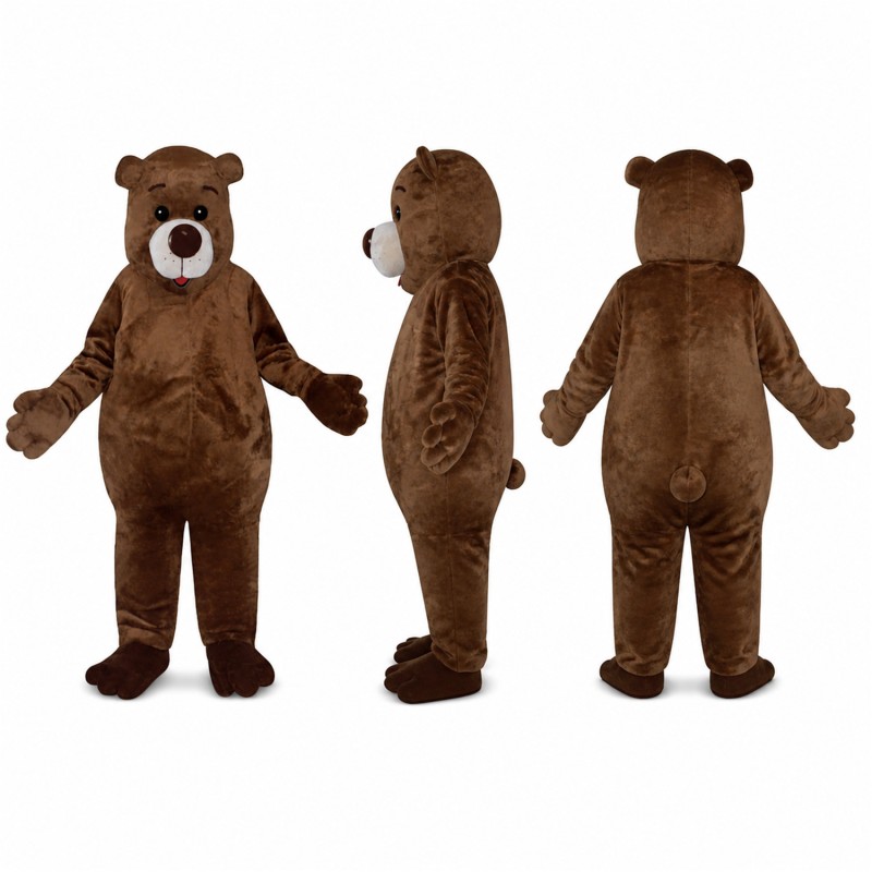 Brown Bear Mascot Costume with Red Nose Adult