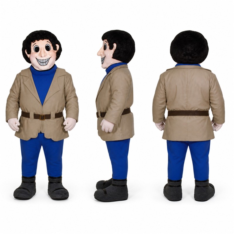 Explorer Mascot Costume in Brown Jacket with Blue Pants Adult