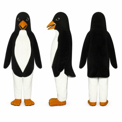 Penguin Mascot Costume in Black and White with Orange Beak Adult