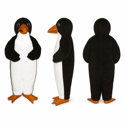Penguin Mascot Costume in Black and White with Orange Feet Adult
