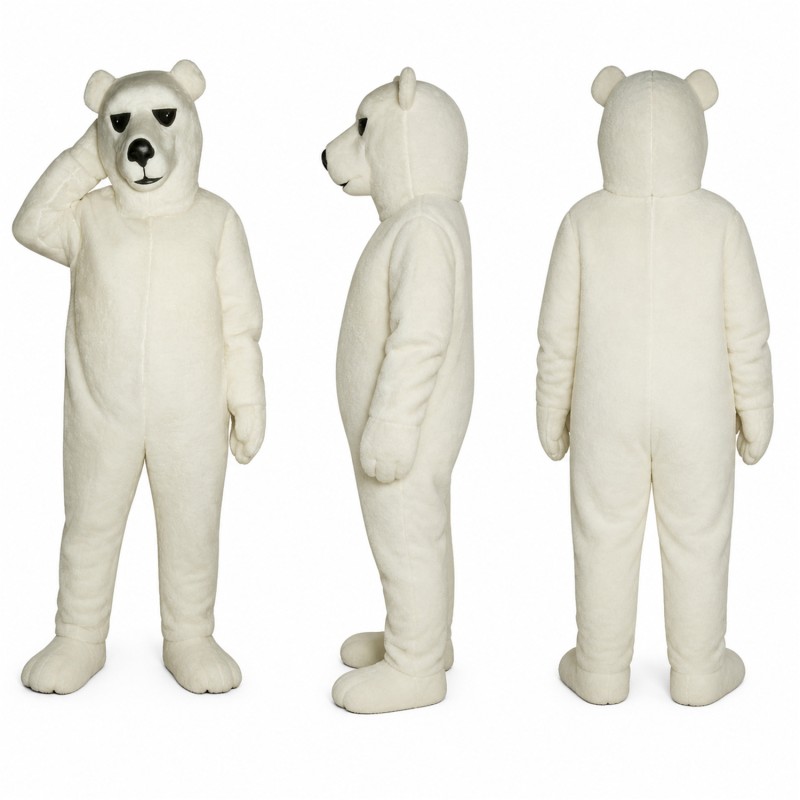 Polar Bear Mascot Costume in Cream with Black Nose Adult