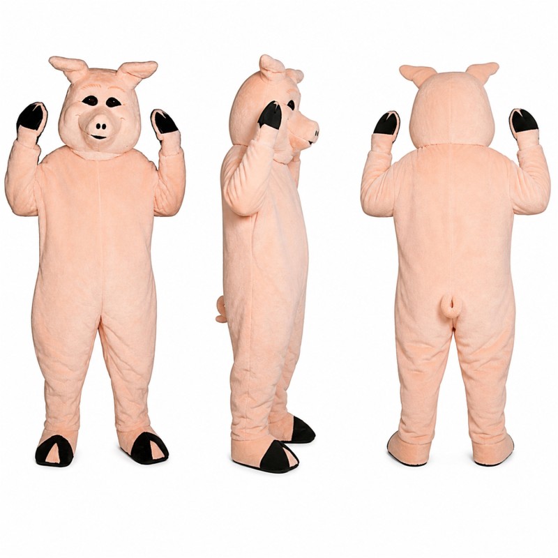Pig Mascot Costume in Pink with Black Hooves Adult